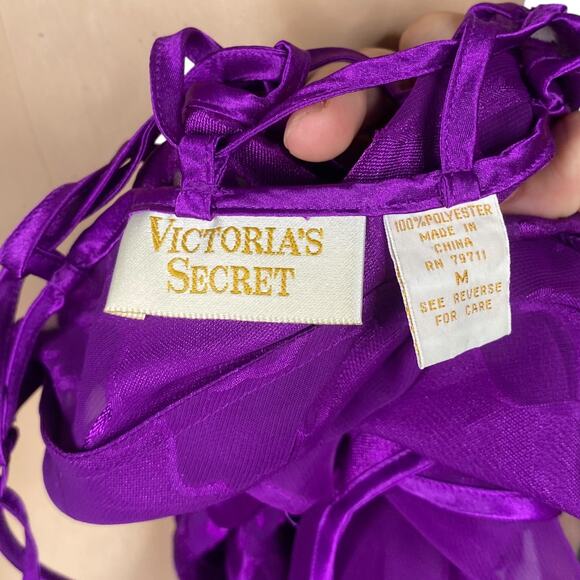 Vtg Victoria's Secret Gold Label Purple Ruffle Lace Up Teddy Bodysuit SZ M - Picture 7 of 8